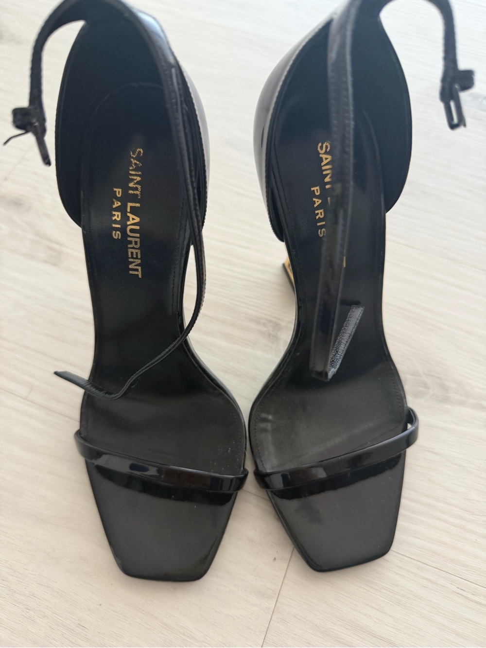 Saint Laurent Black Opyum Patent Open-Toe Ankle-Strap Heels - Picture 2 of 3